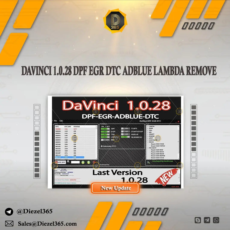 DAVINCI 1.0.28 DPF EGR DTC ADBLUE LAMBDA REMOVE Diezel365