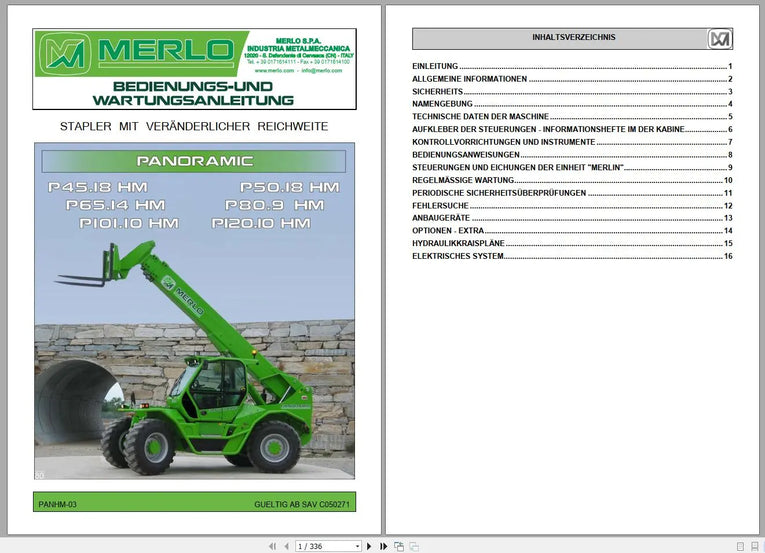 MERLO Telehandlers PDF 2022 German Language Service Part Manual, Hydraulic & Electrical Diagram DVD Diezel365