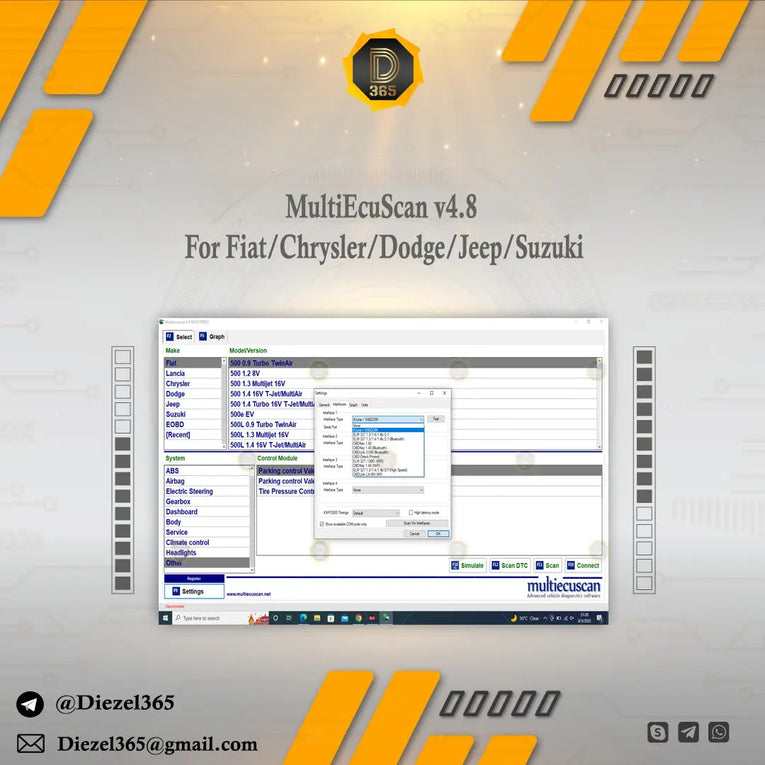 MultiEcuScan v4.8 For Fiat/Chrysler/Dodge/Jeep/Suzuki + Activation + install Video Diezel365