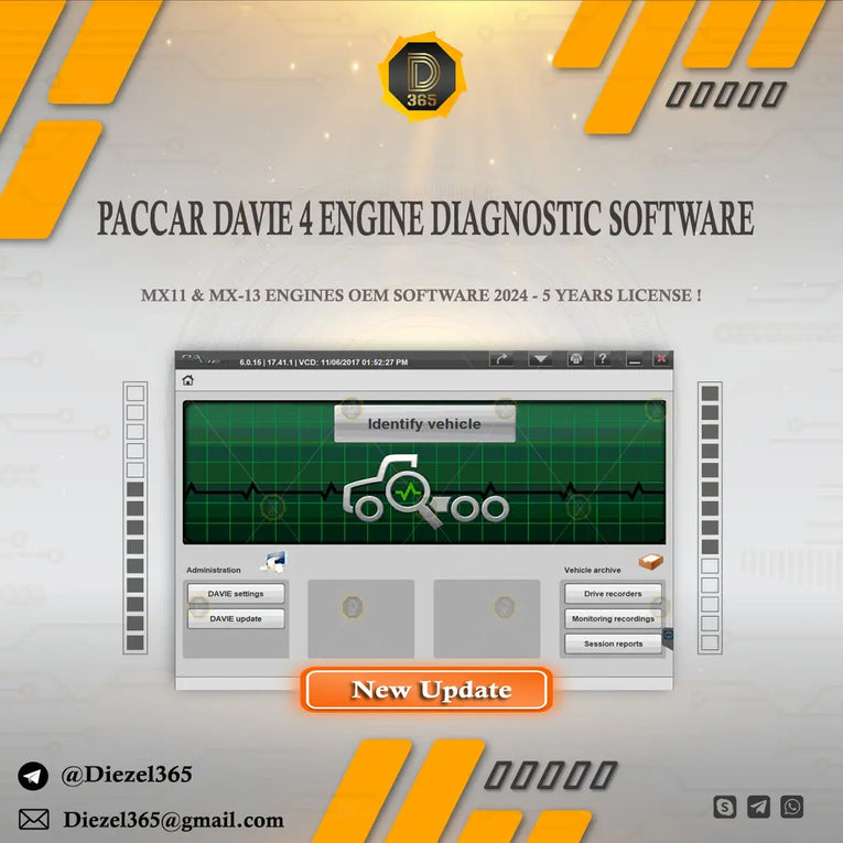 PACCAR DAVIE 4 ENGINE DIAGNOSTIC SOFTWARE - MX11 & MX-13 ENGINES OEM SOFTWARE 2024 - 5 YEARS LICENSE ! Diezel365