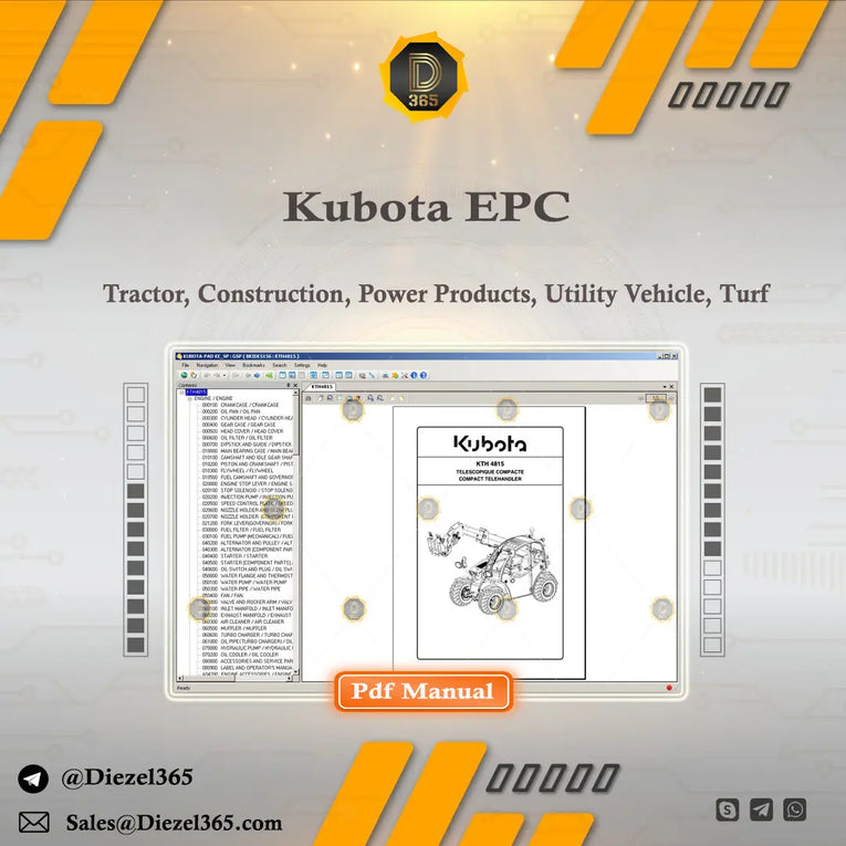 Kubota EPC Tractor, Construction, Power Products, Utility Vehicle, Turf ENGLISH – SPANISH Diezel365