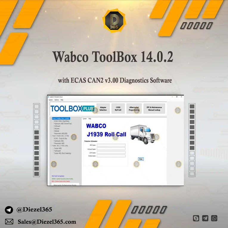 Wabco ToolBox 14.0.2 + ECAS CAN2 v3.00 Diagnostics Software Diezel365
