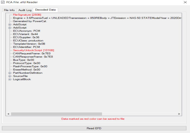 CHRYSLER EFD FCA TO BIN CONVERTER Extract – decode FCA .efd files