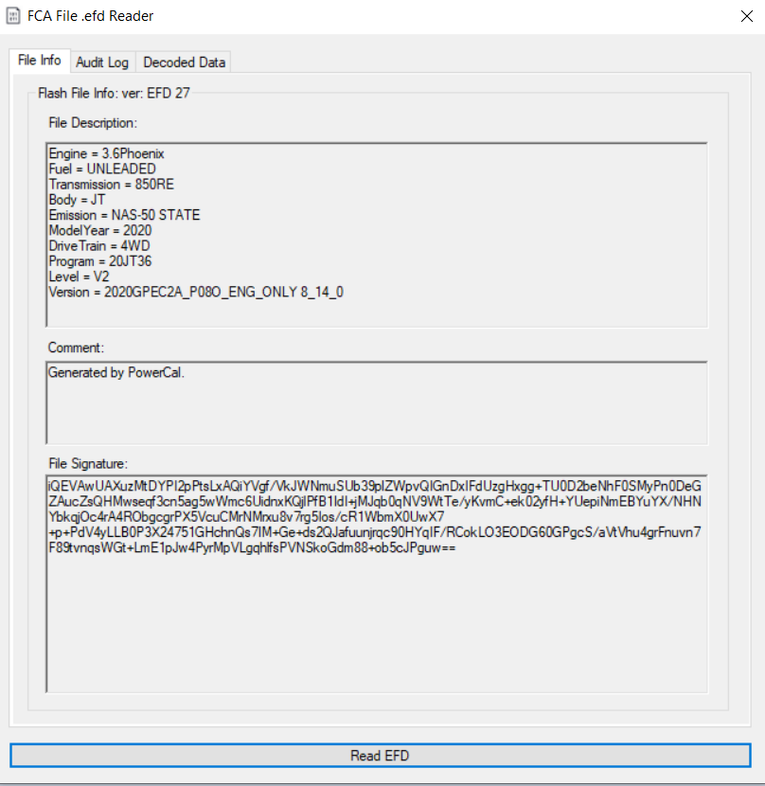 CHRYSLER EFD FCA TO BIN CONVERTER Extract – decode FCA .efd files