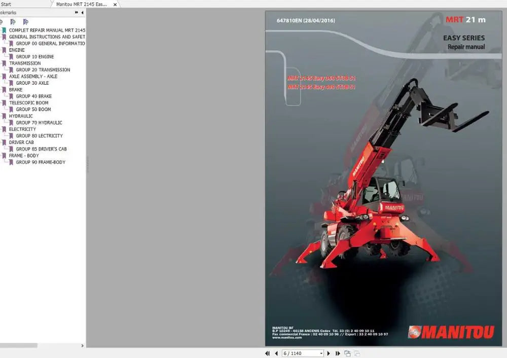 Manitou MRT, MC Series 2020 Telehandlers & Forklift  PDF Service And Parts Manual DVD