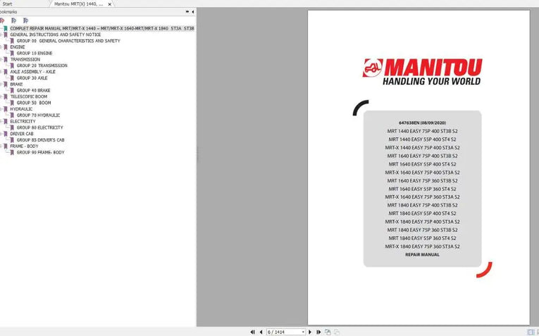 Manitou MRT, MC Series 2020 Telehandlers & Forklift  PDF Service And Parts Manual DVD