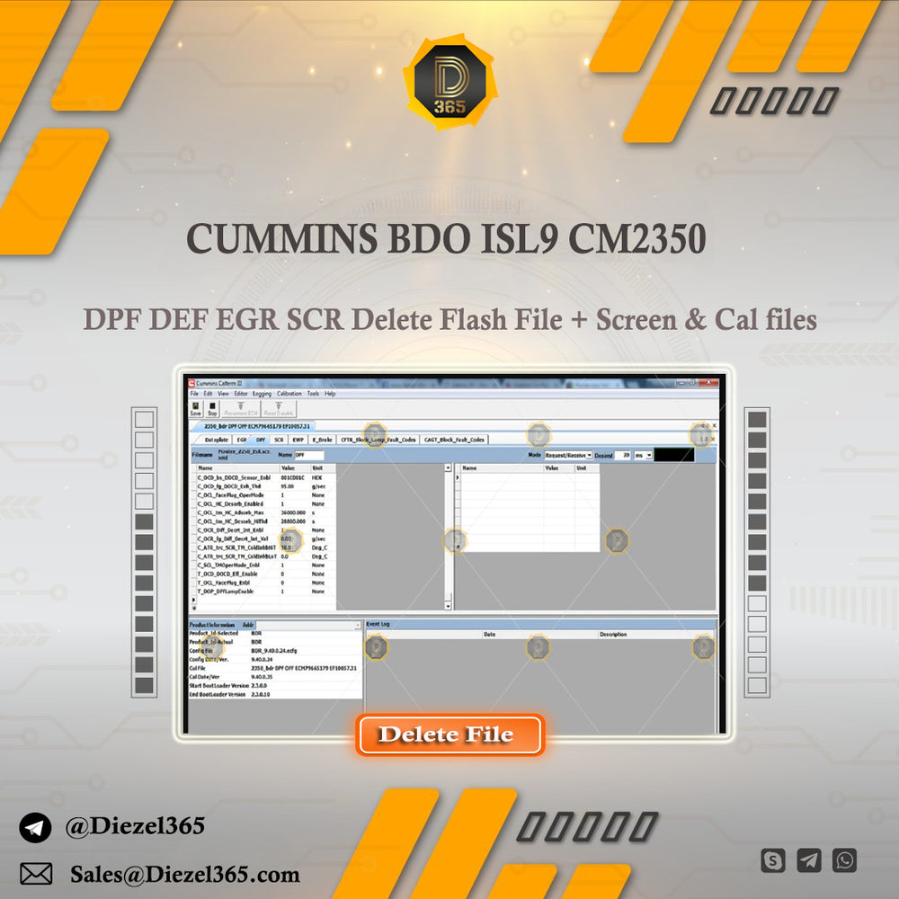 CIMMINS BDO ISL9 CM2350 DPF DEF EGR SCR Delete Flash File + Screen & Cal files