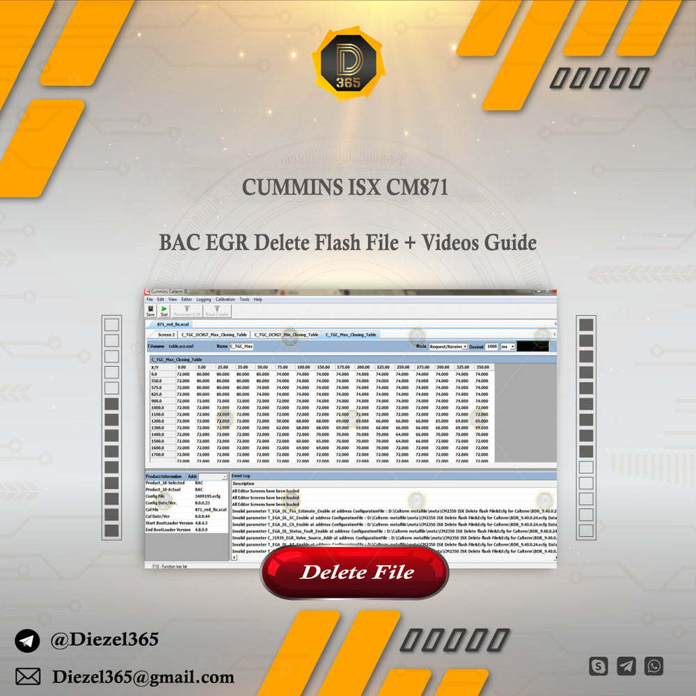 CUMMINS ISX CM871 BAC EGR Delete Flash File + Videos Guide