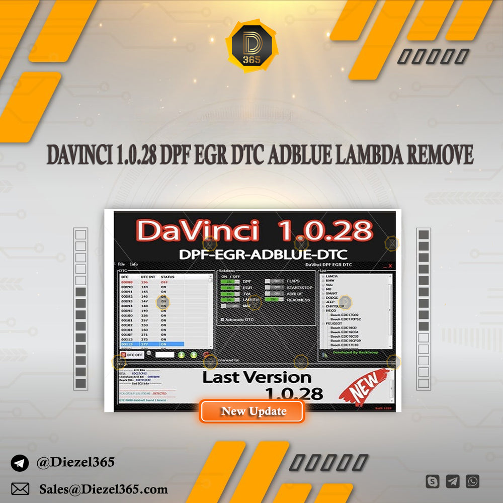 DAVINCI 1.0.28 DPF EGR DTC ADBLUE LAMBDA REMOVE