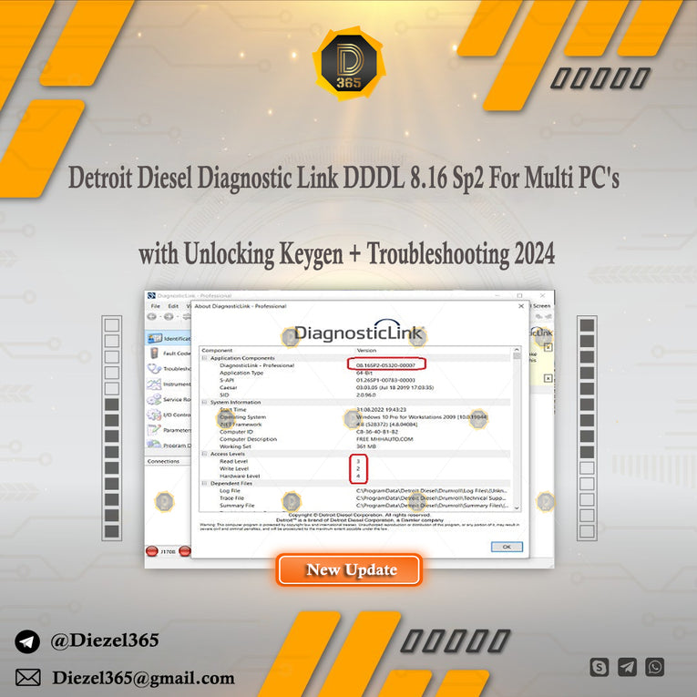 Detroit Diesel Diagnostic Link DDDL 8.16 Sp2 For Multi PC's + unlock Kg + Troubleshooting 2024