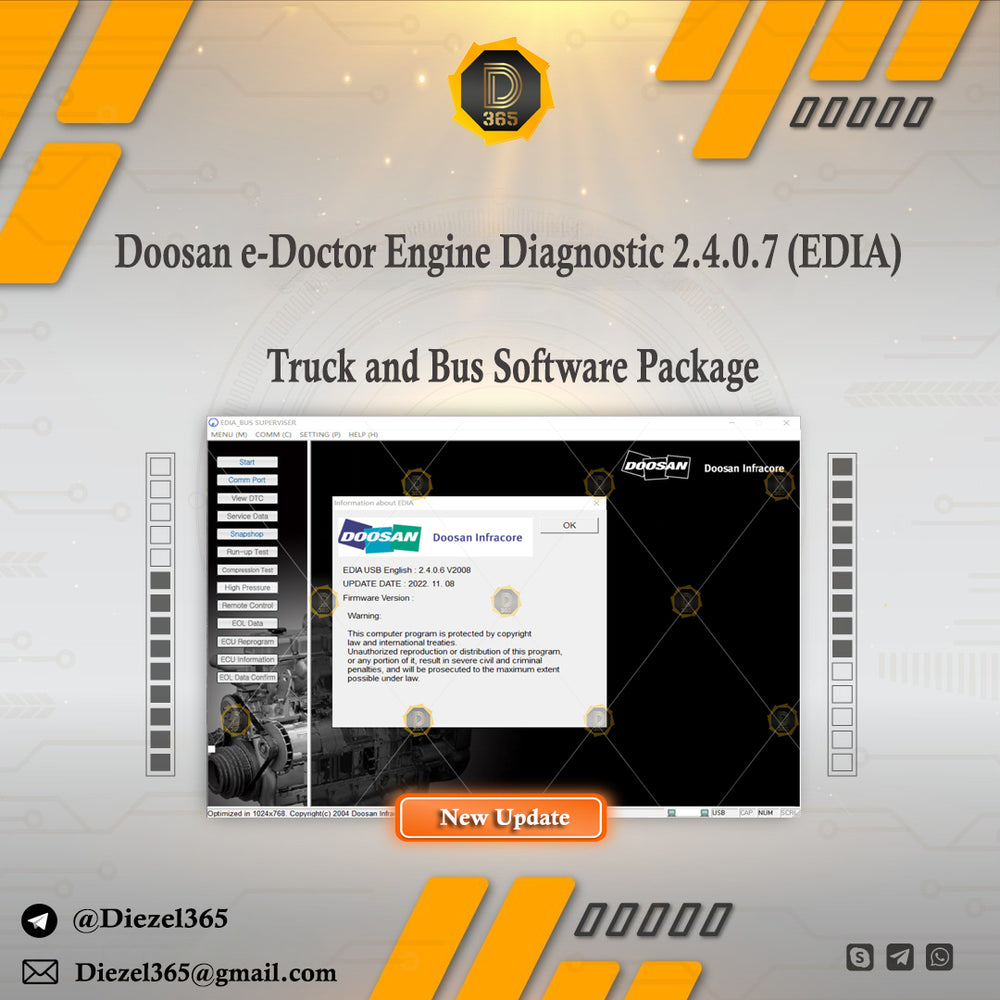 Doosan e-Doctor Engine Diagnostic 2.4.0.7 (EDIA) 2023 Truck and Bus Software Package