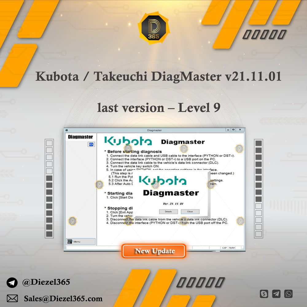 Kubota / Takeuchi DiagMaster v21.11.01 last version – Level 9 + Unlock KG