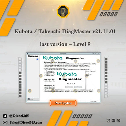 Kubota / Takeuchi DiagMaster v21.11.01 last version – Level 9 + Unlock KG Diezel365