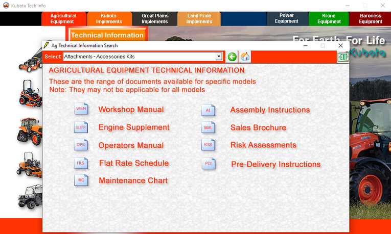 Kubota & Krone Agricultural Machinery Technical Information - Workshop Manual, Parts Manual, Service Information