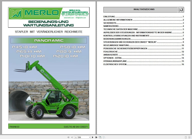 MERLO Telehandlers PDF 2022 German Language Service Part Manual, Hydraulic & Electrical Diagram DVD