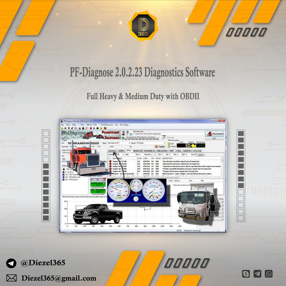 PF-Diagnose 2.0.2.23 Diagnostics Software 2013 – Full Heavy & Medium Duty with OBDII