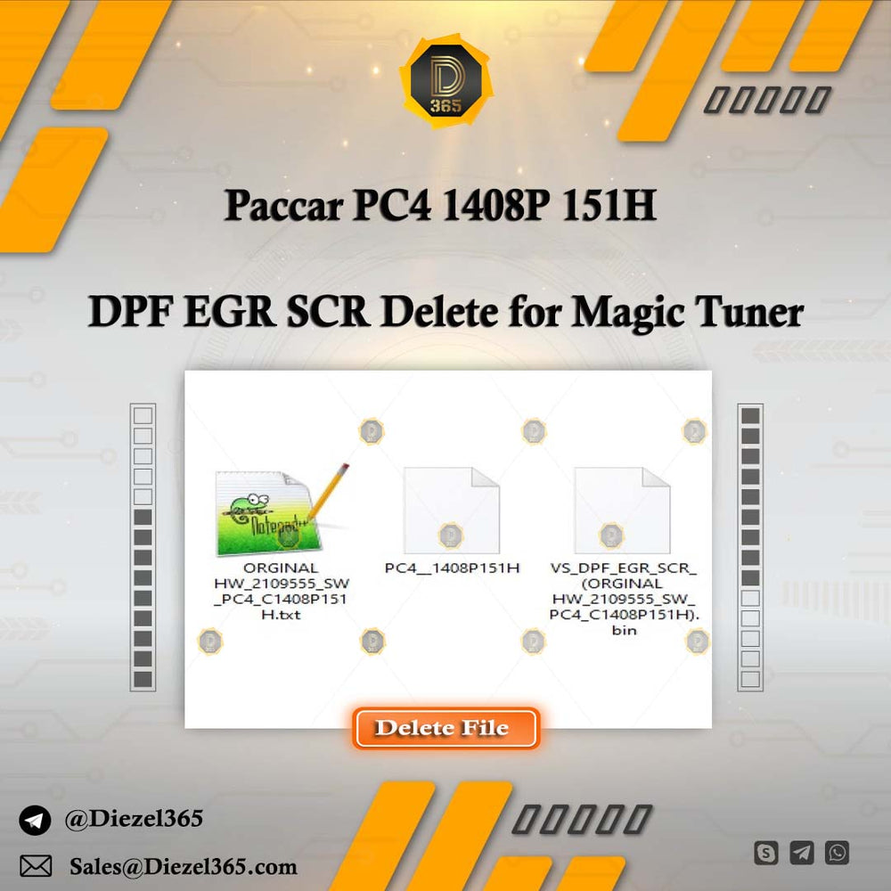 Paccar PC4 1408P 151H DPF EGR SCR Delete for Magic Tuner