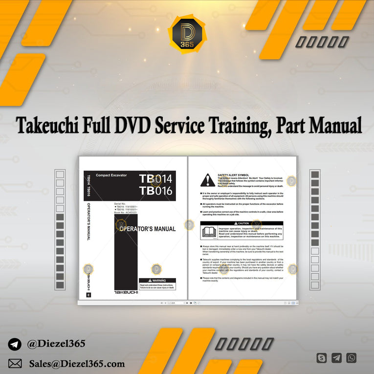 Takeuchi Full DVD 8,26GB Set Service Training, Service Manual, Operator, Part Manual