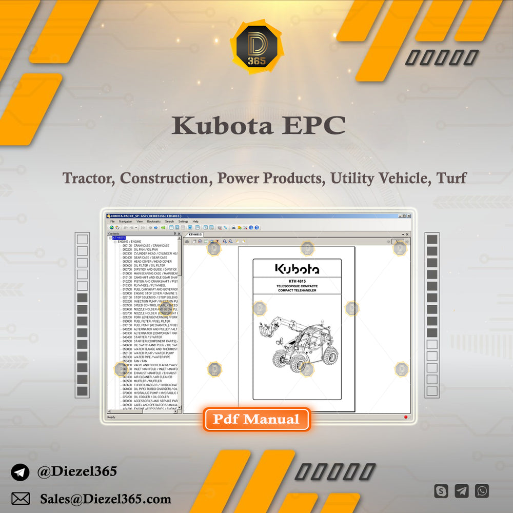 Kubota EPC Tractor, Construction, Power Products, Utility Vehicle, Turf ENGLISH – SPANISH