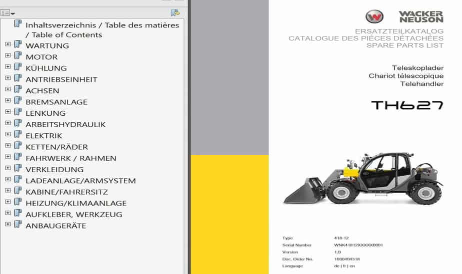 Wacker Neuson Telehandler Parts &amp; Repair Manual PDF