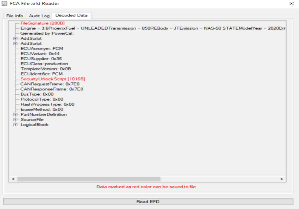 CHRYSLER EFD FCA TO BIN CONVERTER Extract – decode FCA .efd files